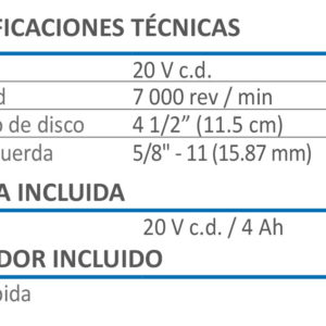 pulidora inalambrica aksi de 4-1/2 pulgadas 20V batería 4ah con cargador de carga rapida