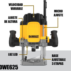 02 router rebajadora para madera dewalt industrial de 3hp de columna dwe625