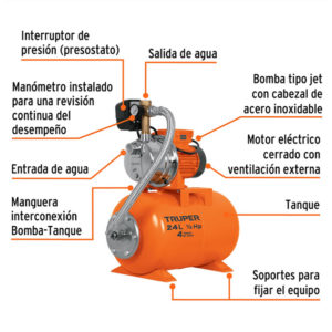 bomba hidroneumatico automatica para agua truper tipo jet inoxidable inox 24 litros 0.5hp