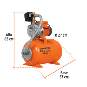 bomba hidroneumatico automatica para agua truper tipo jet inoxidable inox 24 litros 0.5hp