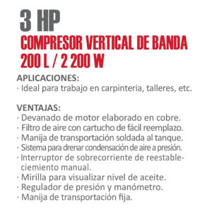 compresor de aire vertical industrial aksi 200l 3.5hp 197651 de faja