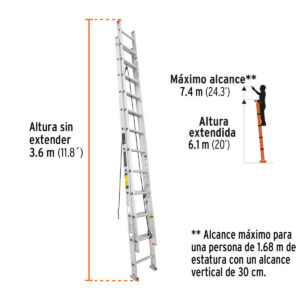 03 escalera truper extensión extension extensible extendible 24 pies aluminio tipo 2 II 175Kg ESE-224+FC2 16759