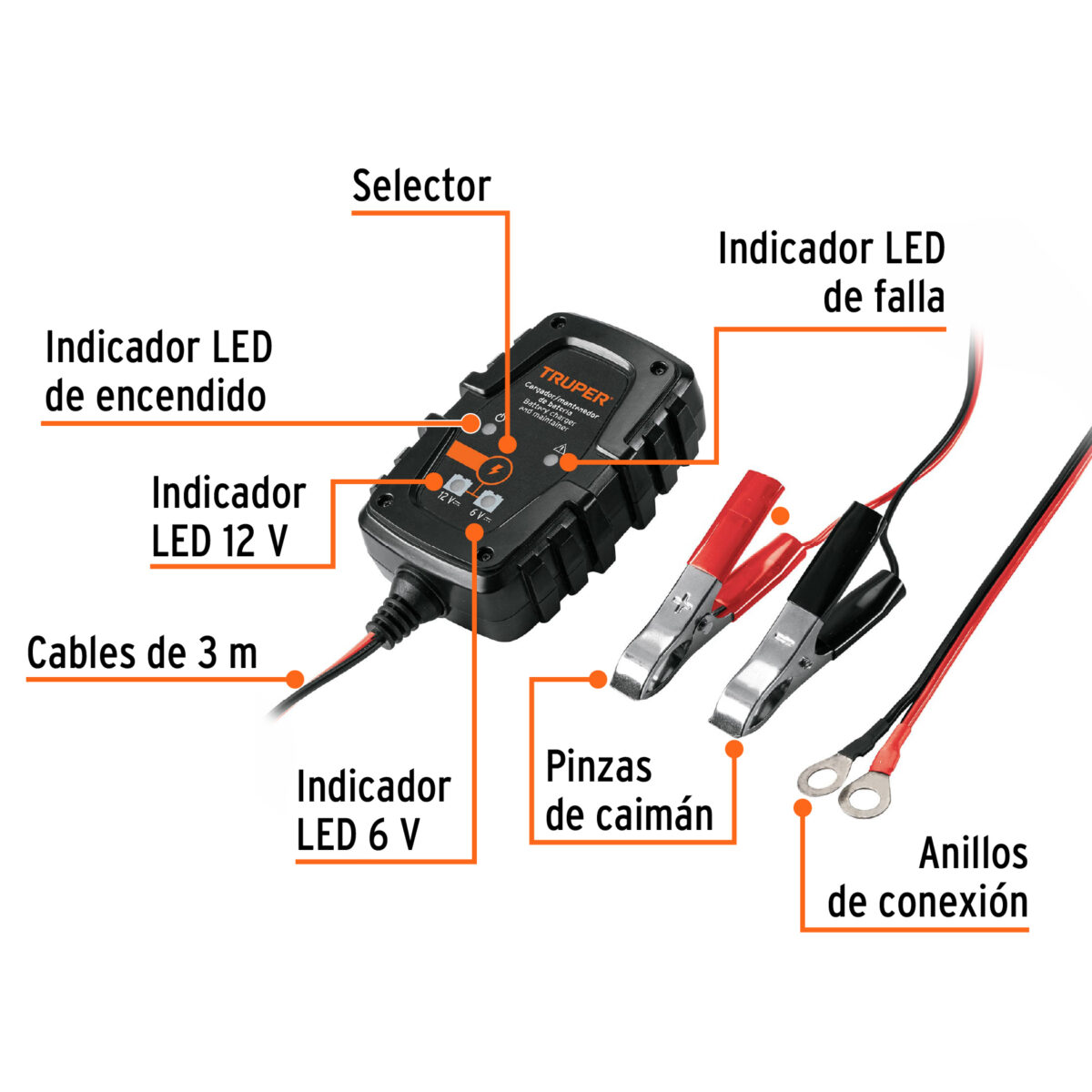 Cargador de Baterías TRUPER de 1A 12V y 6V 101610 2 Cargador de Baterías TRUPER de 1A 12V y 6V 101610 - Imagen 2