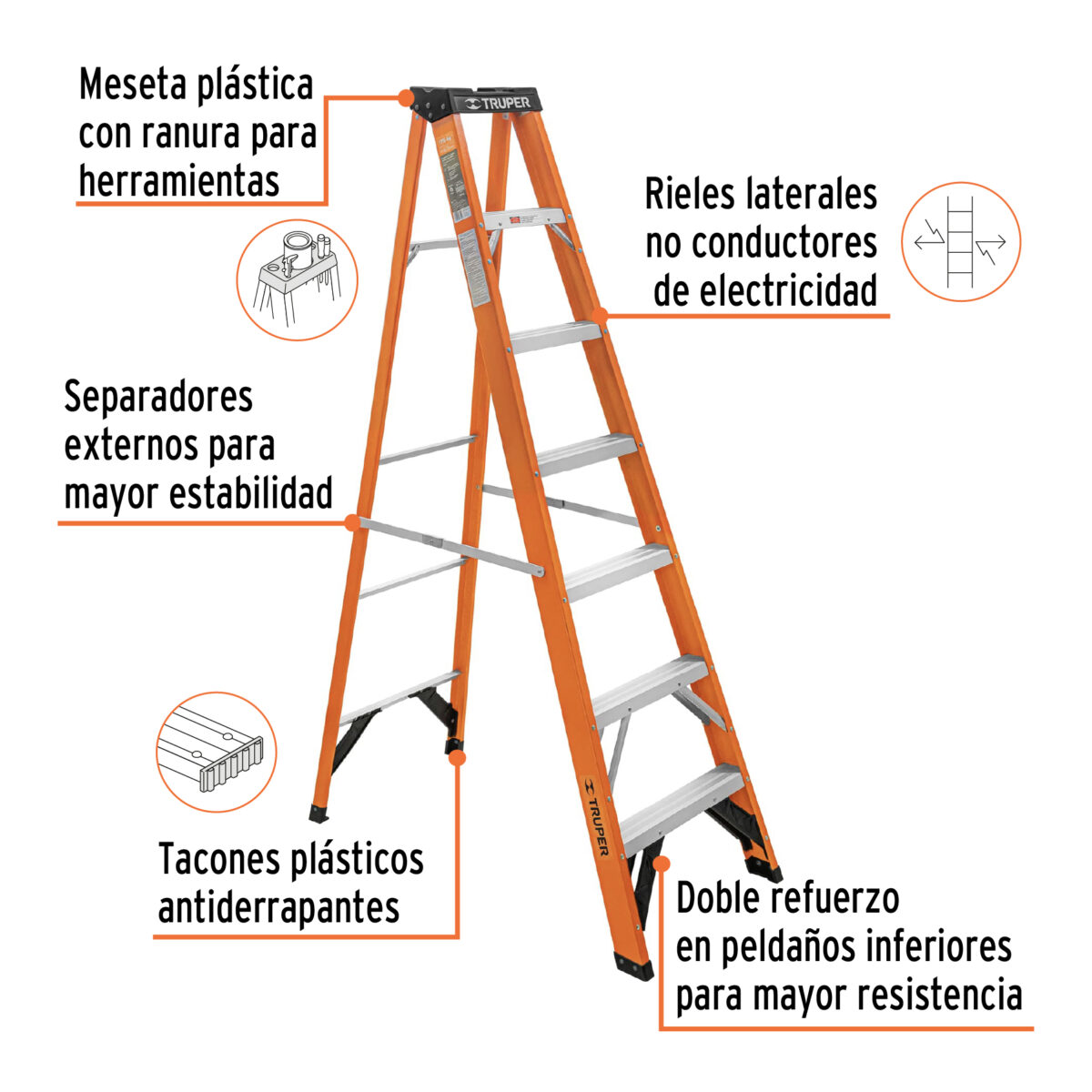 Escalera TRUPER Fibra de Vidrio Tipo Tijera 7' 100226 2 escalera truper fibra de vidrio de 7 pies o 6 peldaños 100226 para electricista ferromaya quetzaltenango guatemala