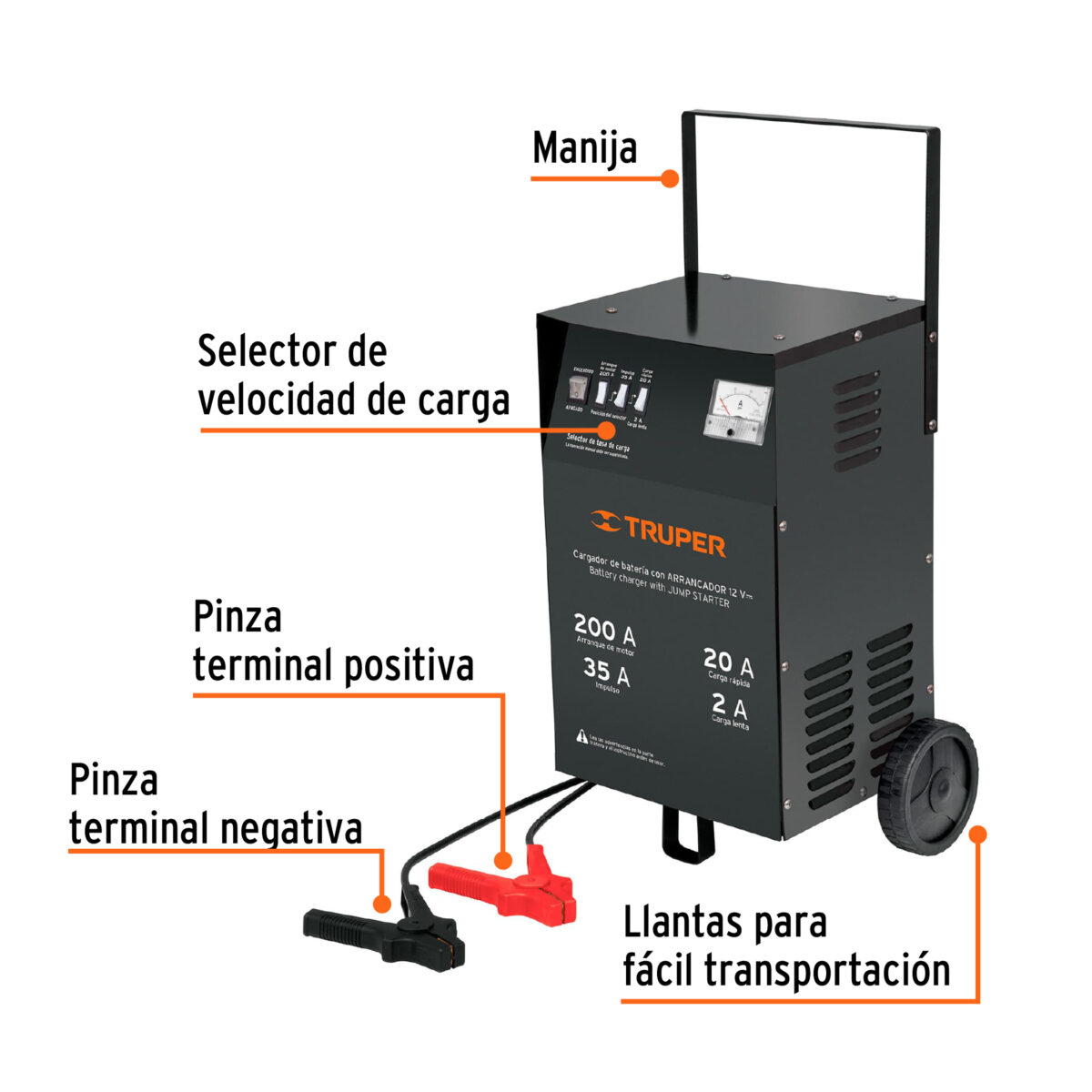 Cargador de Baterías TRUPER con Arrancador 200A 12V 13029 3 Cargador de Baterías TRUPER Expert con Arrancador 200A 12V 13029