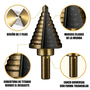 03 Brocas Escalonadas en Juego de 5 piezas para metal, plastico, aluminio, cobre chapa y más guatemala