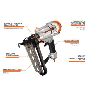 02 Clavadora neumatica truper de aire profesional calibre 16ga 2-1-2 pulgada 13181