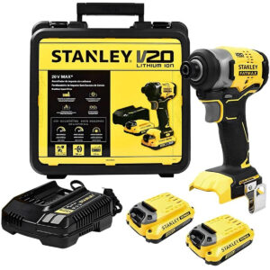 01 Atornillador de impacto inalambrica stanley 20v con 2 baterias, cargador y estuche sbi810d2k-b3 atornilladora