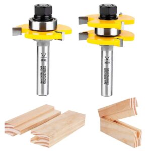01 Juego de Cuchillas para Machimbre cuchilla fresa para router broca kowood para machimbrador union hembra y macho raiz 1-4 x 1-2 raiz 1-2 pulgada