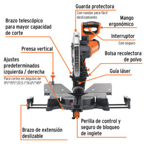 02 ingleteadora sierra de inglete truper de 12 pulgadas telescopica deslizante laser doble bisel 103235