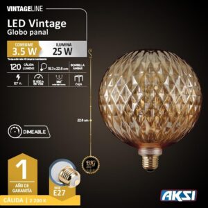 02 foco vintage globo grande panal aksi luz calida decorativo dimeable enroscable ambar 122163