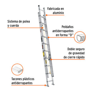 02 Escalera de extension TRUPER de Aluminio 20 pies peldaños 20' tipo III 3 extendible extensible 16027 ESE-20