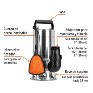 02 bomba sumergible para agua sucia truper agua sucia drenaje inoxidable 1hp 12607