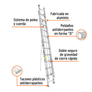 02 escalera extensible de aluminio truper de extension extendible precio guatemala tipo III 150Kg 24 pies escalones ESE-24