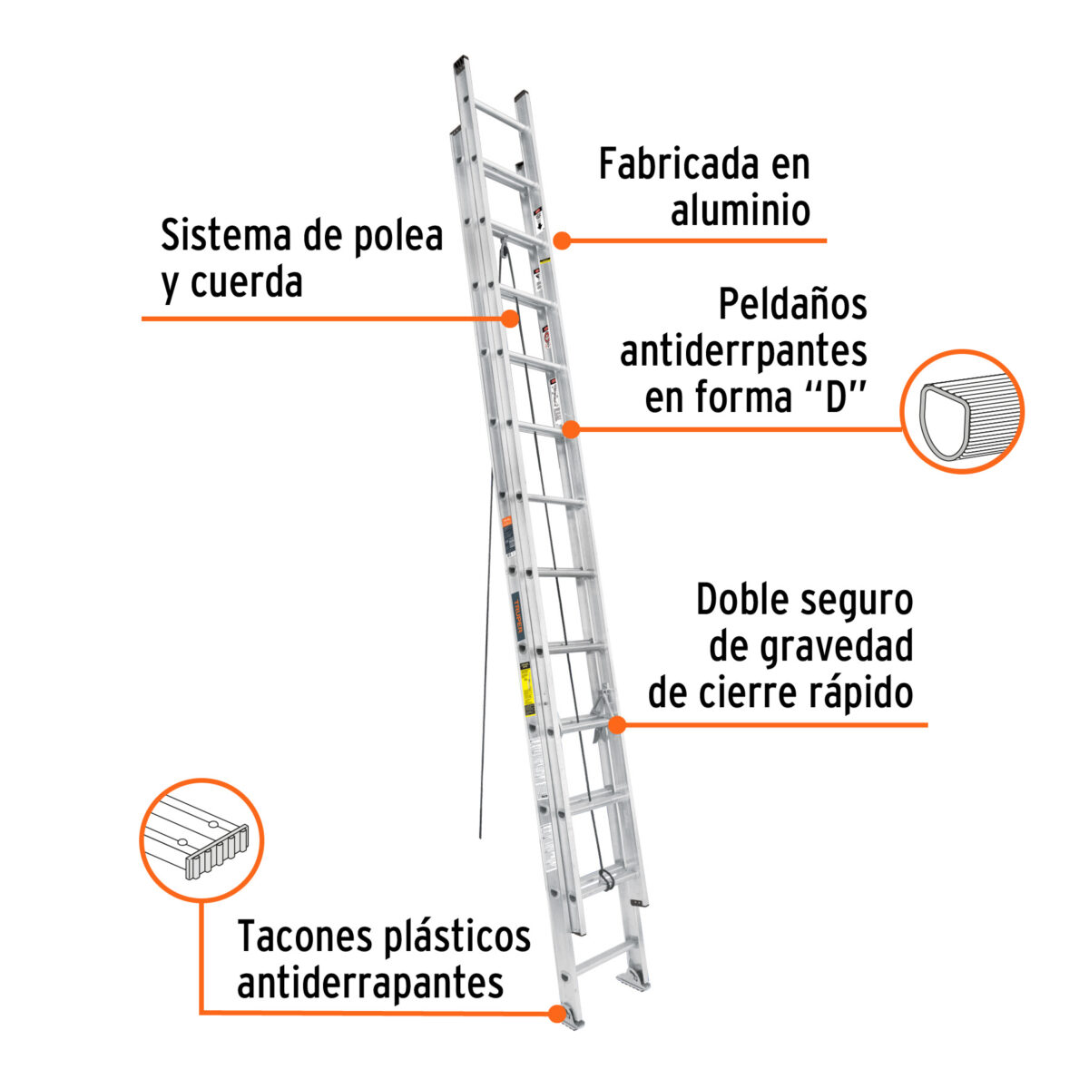 Escalera Extensible de Aluminio TRUPER Tipo III 24' 16028 150Kg 330Lbs 2 02 escalera extensible de aluminio truper de extension extendible precio guatemala tipo III 150Kg 24 pies escalones ESE-24