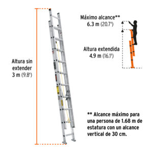 03 Escalera de extension TRUPER de Aluminio 20 pies peldaños 20' tipo III 3 extendible extensible 16027 ESE-20