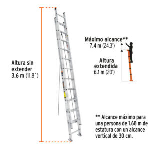 03 escalera extensible de aluminio truper de extension extendible precio guatemala tipo III 150Kg 24 pies escalones ESE-24