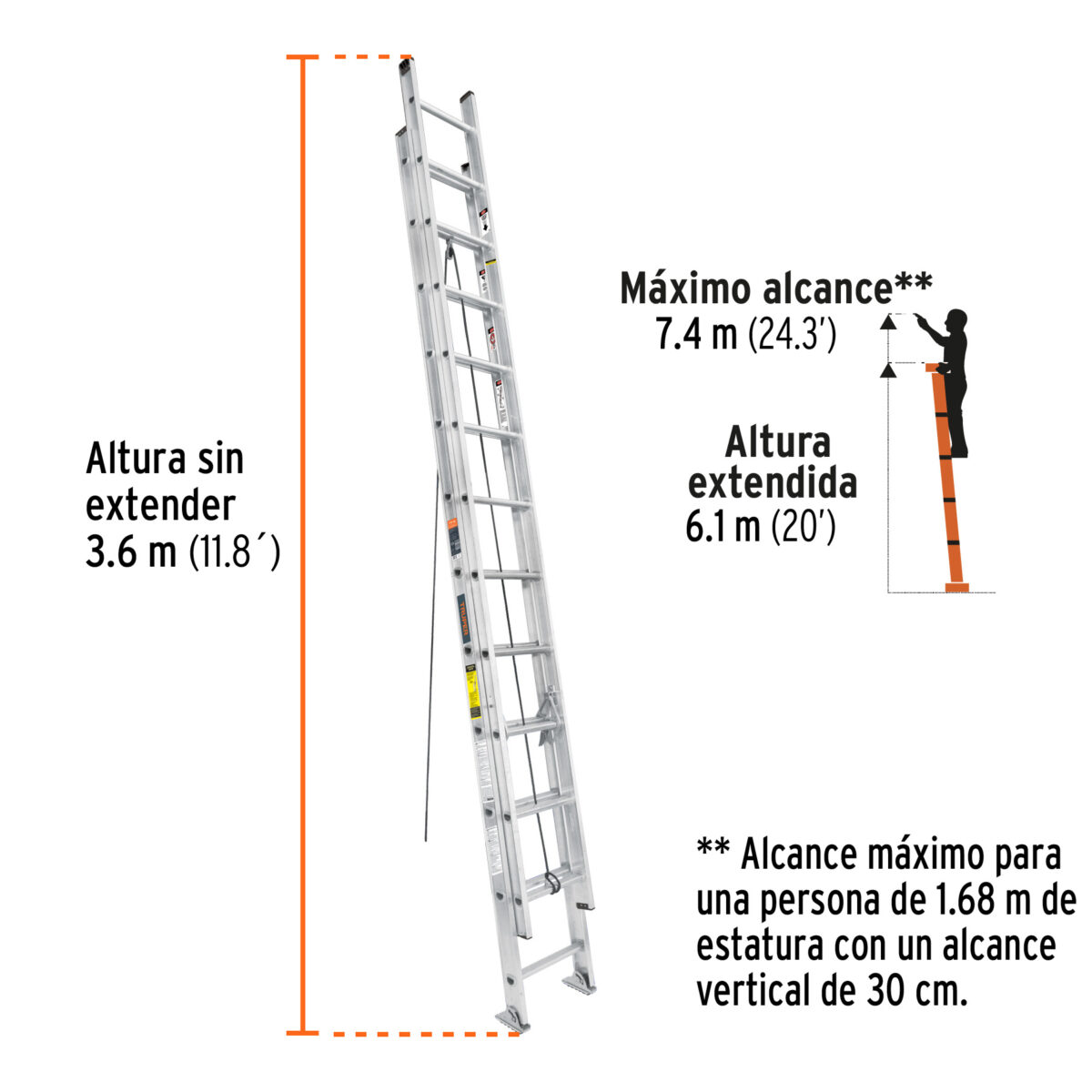 Escalera Extensible de Aluminio TRUPER Tipo III 24' 16028 150Kg 330Lbs 3 03 escalera extensible de aluminio truper de extension extendible precio guatemala tipo III 150Kg 24 pies escalones ESE-24