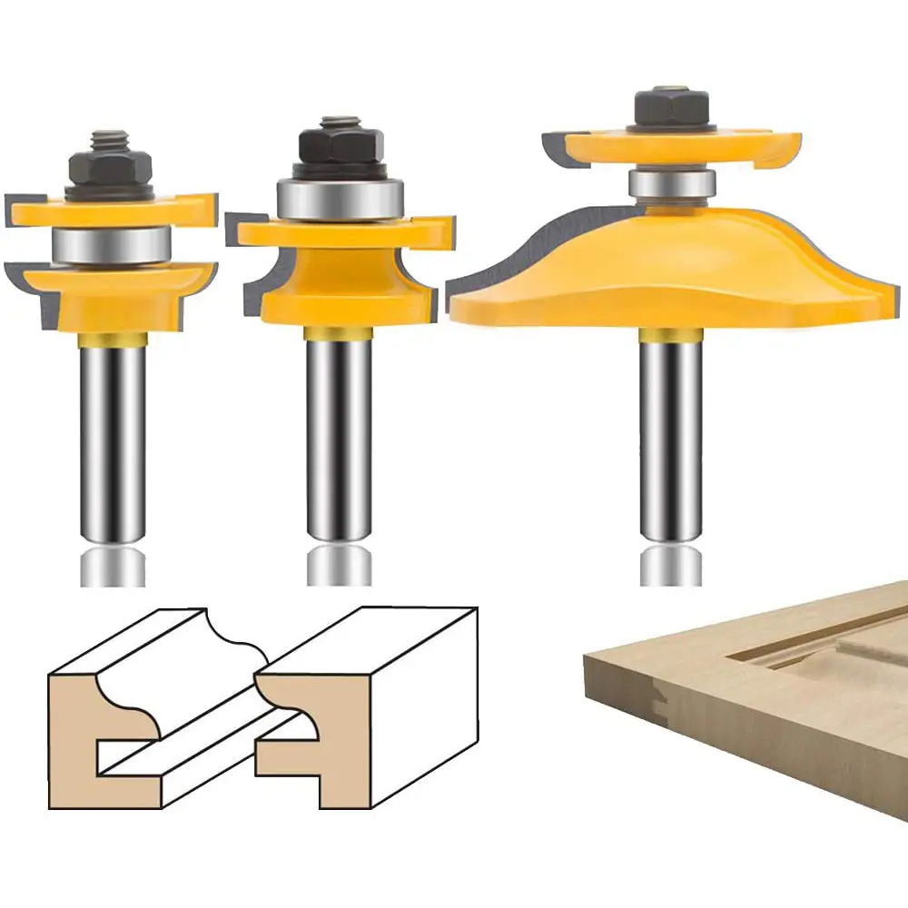 Juego de Cuchillas para Hacer Puertas Panel, Marco y Unión 3 Piezas Raíz 1/2" 1 01 juego de cuchillas para hacer puertas panel y marco union 4390318 3 piezas para router o trompo raiz 1-2 guatemala