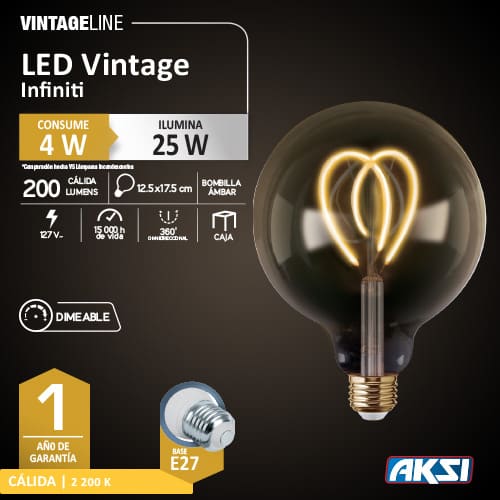 Foco LED estilo Vintage AKSI Decorativo Infiniti 122114 Dimeable Luz Cálida 3 02 foco led estilo vintage decorativo luz calida aksi estilo retro infiniti 122114