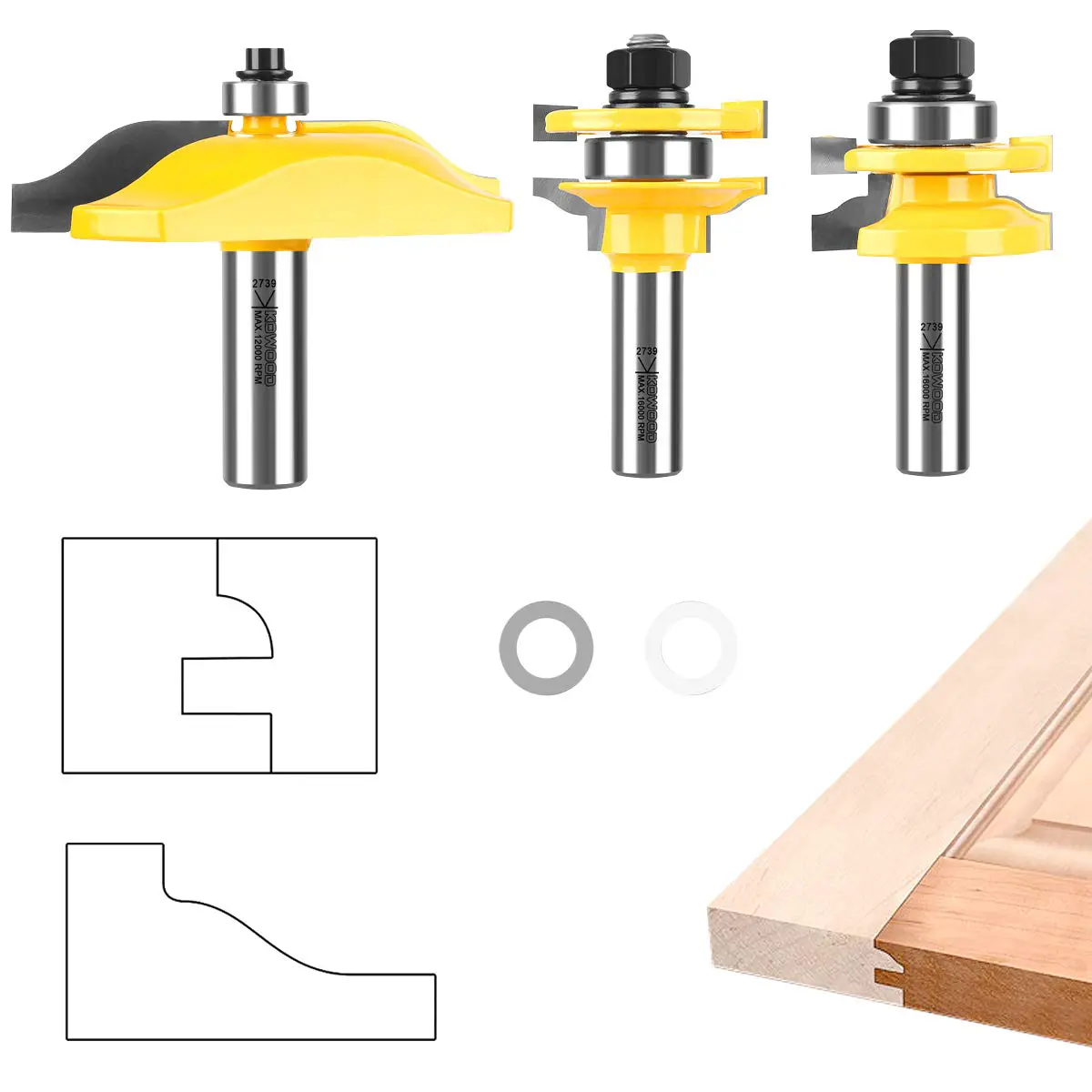 Juego de Cuchillas para Router para Fabricar Puertas KOWOOD Raíz 1/2" 3 Piezas 2 02 juego de cuchillas para router para fabricar puertas hacer puerta panel y union 3 piezas x3 kowood