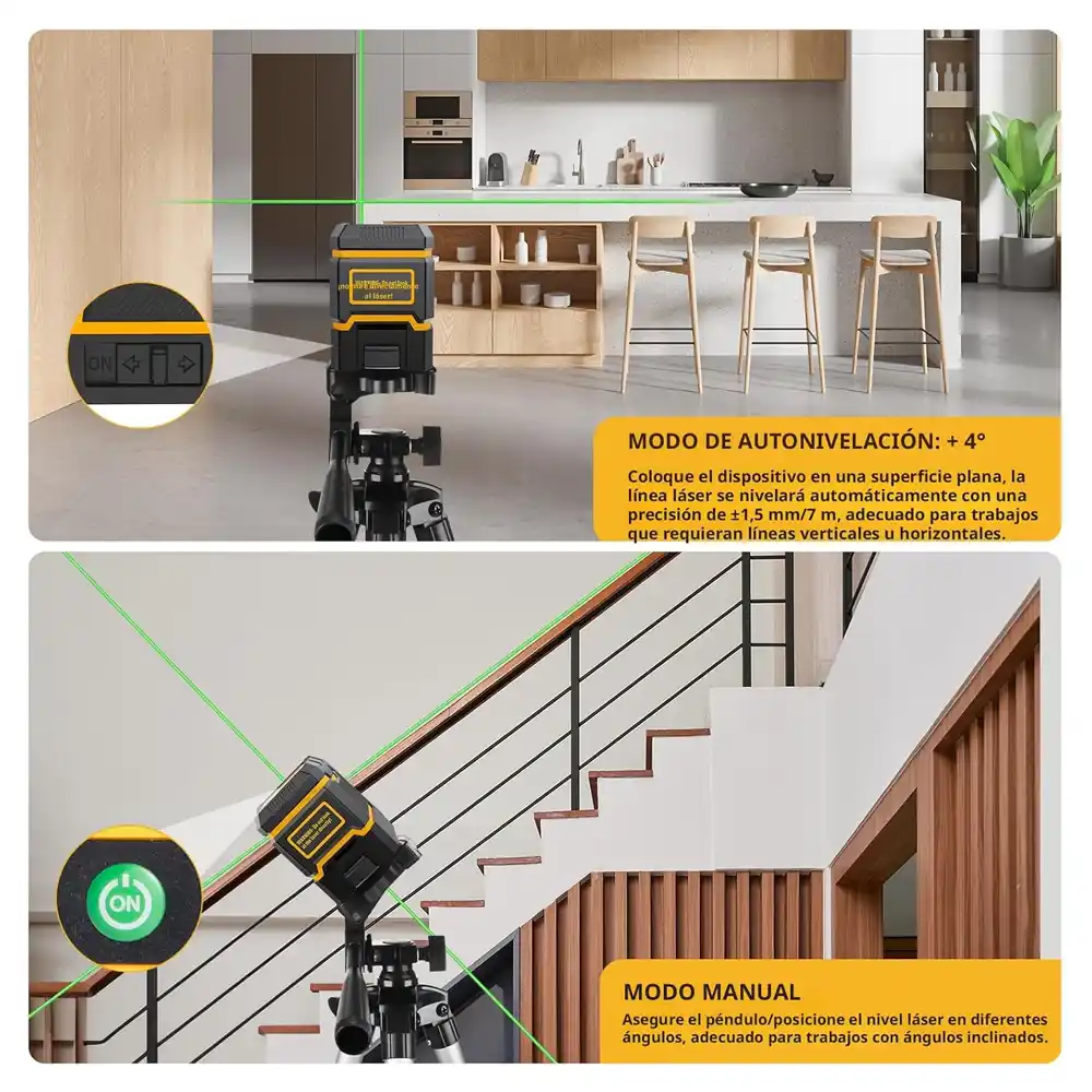 Nivelador Laser Lineas Cruzadas Verdes Autonivelante con Tripode 4 Nivelador Laser Líneas Cruzadas Verdes Autonivelante con Trípode, Nivel láser, Láser verde, Nivel de construcción, Autonivelante, Alineación profesional, Nivel de azulejos, Construcción y remodelación