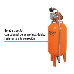 Bomba con Tanque Hidroneumático TRUPER de 150L vertical, bomba hidroneumática, TRUPER hidroneumática, bomba Jet, bomba de agua, bomba presurizadora 150L, equipo hidroneumático doméstico, presión constante de agua, flujo de agua estable, riego y purificación, Guatemala, Ferromaya