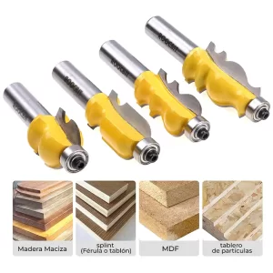 Kit de Brocas para Router ROOCBIT 4 Piezas Raíz 1/2", brocas para router 1/2 pulgada, juego de cuchillas para router, fresas para router carpintería, molduras de madera decorativas, brocas para bricolaje y proyectos DIY, cuchilla para router