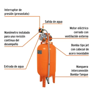 Bomba con Tanque Hidroneumático TRUPER de 150L vertical, bomba hidroneumática, TRUPER hidroneumática, bomba Jet, bomba de agua, bomba presurizadora 150L, equipo hidroneumático doméstico, presión constante de agua, flujo de agua estable, riego y purificación, Guatemala, Ferromaya