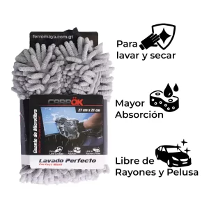 Guante de Microfibra CarrOk con Doble Textura 27×21cm Súper Absorbente Multiuso, Guante de limpieza, Guante para auto, Guante absorbente, Accesorio de limpieza, Limpieza automotriz, car wash, Limpieza hogar, Guante lavable