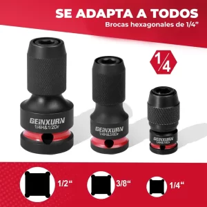 Juego de Adaptadores de Impacto 1/4”, 3/8” y 1/2”, adaptadores de impacto, adaptadores de impacto, adaptadores cuadrado a hexagonal, adaptadores para llave de impacto, adaptadores de encastre rápido, adaptadores, herramientas para taller mecánico, Ferromaya, Guatemala