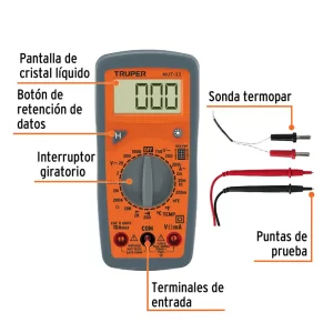Multímetro Truper Digital 10401 con Prueba de Continuidad y Temperatura, Multímetro digital, Medidor de voltaje, multimetro con Prueba de diodos, Medición de temperatura, Medidor de circuitos, Tester eléctrico, Polímetro, Electricidad, Ferromaya, Guatemala