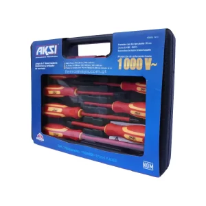 Juego de Desarmadores Dieléctricos AKSI 7 piezas 114111 con Probador de Voltaje 1000V, desarmadores dieléctricos, juego de desarmadores aislados, desarmadores eléctricos 1000V, kit de desarmadores para electricistas, YATO, STANLEY, AKSI, desarmadores aislantes, desarmadores seguridad eléctrica, Ferromaya, Guatemala