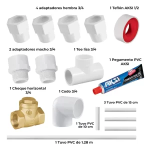 Kit de accesorios para instalación de Depósitos Talishte Sistema Cerrado, accesorios instalación sistema cerrado, kit completo para depósitos de agua, depósitos de agua, instalación deposito de agua, conexiones pvc para depósitos, tubería y accesorios para depósitos
