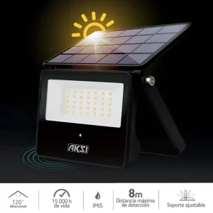 Reflector LED Solar con Sensor de Movimiento AKSI Luz Blanca, Reflector solar AKSI, Reflector con sensor de movimiento, luz LED, Lámpara solar, Reflector exterior IP65, Reflector solar luz blanca, Reflector para exteriores, Panel solar, Reflector para pasillos y corredores, Reflector Solar Profesional, Reflector LED precio Guatemala, FerroMaya