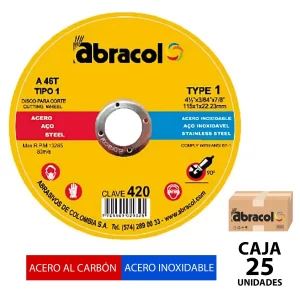 Tienda en Línea 19 01 DISCO CORTE METAL EXTRA FINO 1MM ABRACOL ACERO INOXIDABLE INOX CAJA 25 FERROMAYA GUATEMALA 4-1-2 pulgada pulgadas