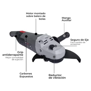 Esmeriladora Angular AKSI 9″ 2600 W 190326, esmeriladora 9 pulgadas, esmeriladora industrial, esmeriladora angular, pulidora industrial, pulidora angular, corte de metal, esmeriladora AKSI, desbaste industrial, pulido industrial, esmeriladora 2600 w, esmeriladora angular precio Guatemala