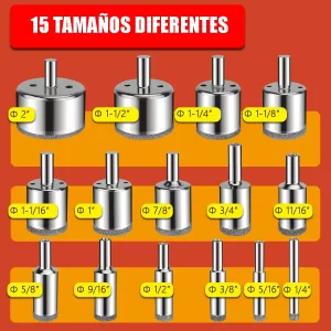 02 Juego de Brocas Diamantadas 15 Piezas con guia para Cerámica Azulejo y Piso guatemala ceramica