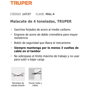 04 mica para cable truper malacate de tension herramienta para tensar 4 toneladas 4t 14727 guatemala quetzaltenango