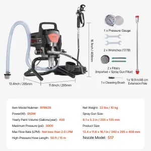 05 rociador de pintura airless vevor 950w portatil rociadora sprayer pulverizadora equipo para pintar maquina para pintura