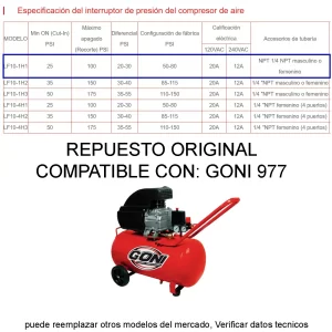 05 switch de presion interruptor para compresor automatico precio guatemala repuesto copatible con goni 977 compresor 50 litros 120v 3.5hp 116psi