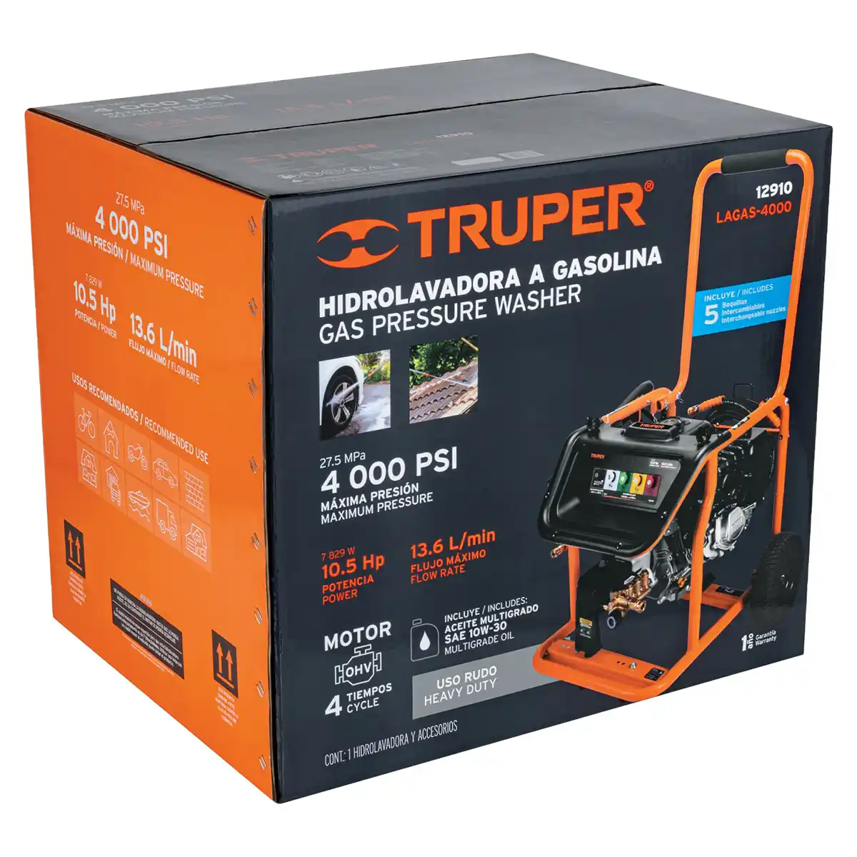 Hidrolavadora Industrial TRIPLEX TRUPER a Gasolina 10.5HP 4,000PSI 12910 de Uso Intensivo 8 05 hidrolavadora industrial triplex para carwash truper precio guatemala hidro lavadora 4000 psi LAGAS-4000 uso intensivo 10-5hp