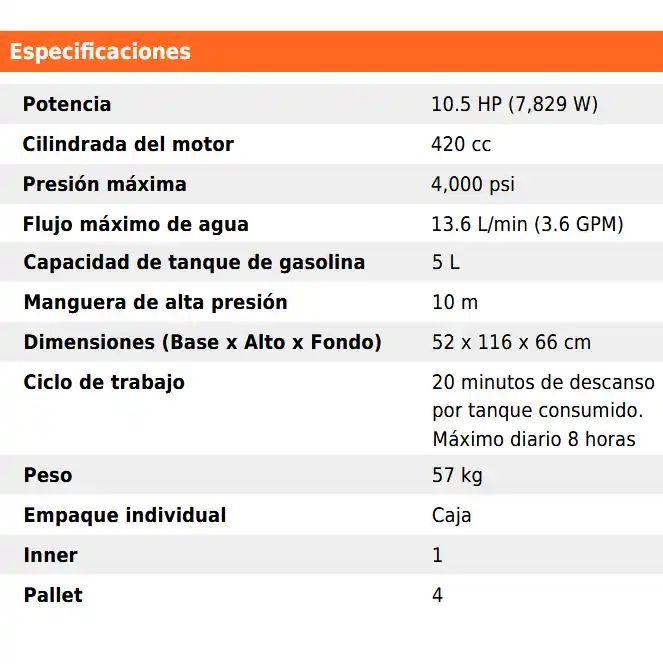 Hidrolavadora Industrial TRIPLEX TRUPER a Gasolina 10.5HP 4,000PSI 12910 de Uso Intensivo 4 Hidrolavadora Industrial TRIPLEX TRUPER a Gasolina 10.5HP 4,000PSI 12910 de Uso Intensivo - Imagen 4