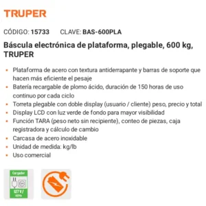 05 bascula truper de plataforma plegable digital 600kg uso comercial industrial recargable precio guatemala 15733 balanza