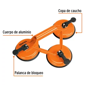 02 Ventosa Triple de Aluminio para Vidrio y Porcelanato Truper 100Kg 3 Copas 100762 ventosas guatemala levantador