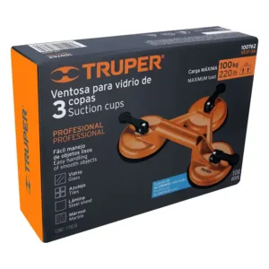 04 Ventosa Triple de Aluminio para Vidrio y Porcelanato Truper 100Kg 3 Copas 100762 ventosas guatemala levantador