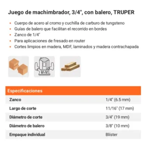 05 Fresa para Router Truper 3-4 Machimbrador con Balero Madera y Machimbre 10671 machimbradora guatemala cuchilla ferromaya